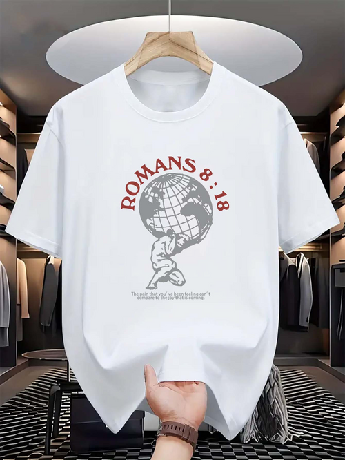 Men's Graphic T-Shirt Romans 818 Text With Classical Atlas Holding Globe Artwork