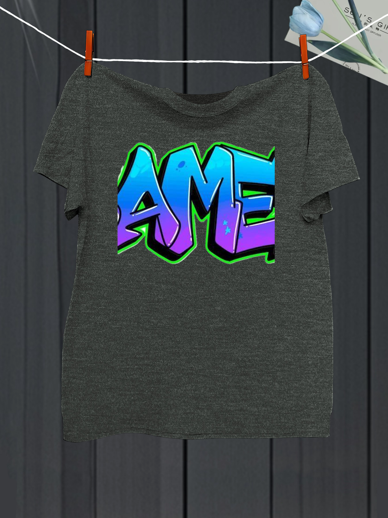 Men's Graphic T-Shirt Bold Neon Graffiti Letters With Blended Blue Purple Green Theme Ame