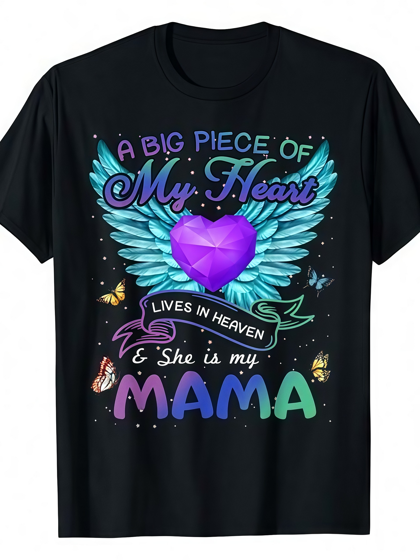 Men's Graphic T-Shirt A Big Piece Of My Heart With Sparkling Wings Surrounding Purple Gem Heart