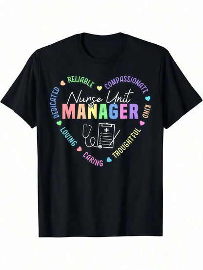 Men's Graphic T-Shirt Loving Thoughtful Words With Colorful Stethoscope Heart Manager