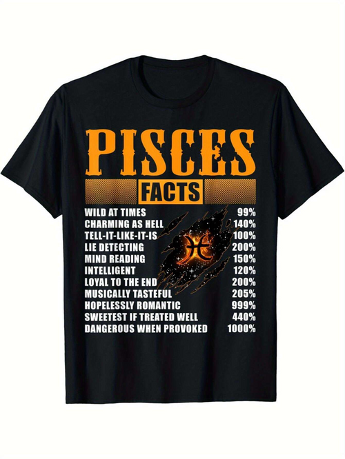 Men's Graphic T-Shirt Pisces Zodiac Traits List With Fiery Astrological Symbol Graphic T Shirt