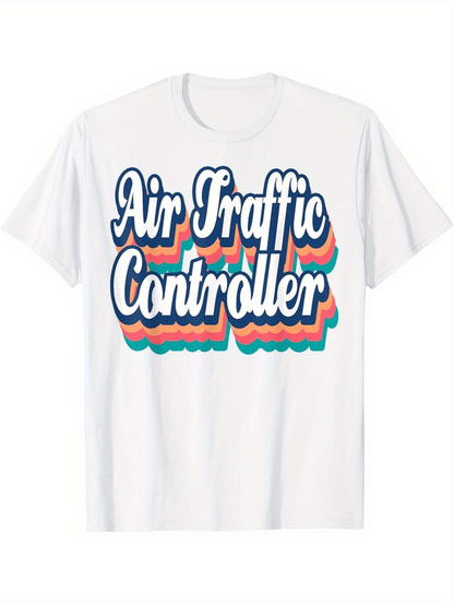 Men's Graphic T-Shirt Air Traffic Controller Layered Retro Typography With Playful Shadow Effect