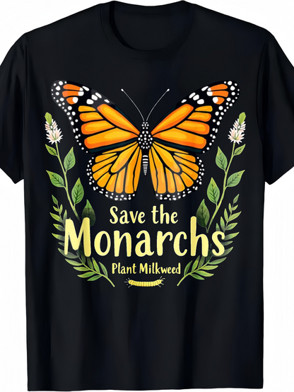 Men's Graphic T-Shirt Save The Monarchs Plant Milkweed Surrounded By Flowers And Greenery Butterfly
