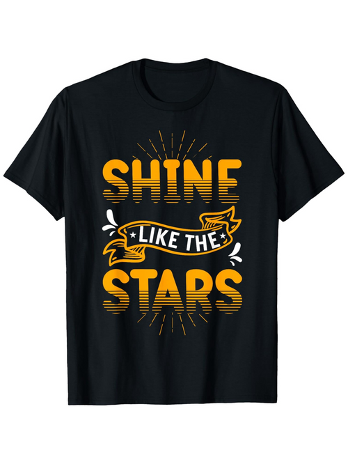 Men's Graphic T-Shirt Shine Like The Stars Radiant Lettering With Golden Banner Accents And Shimmering Details Stars