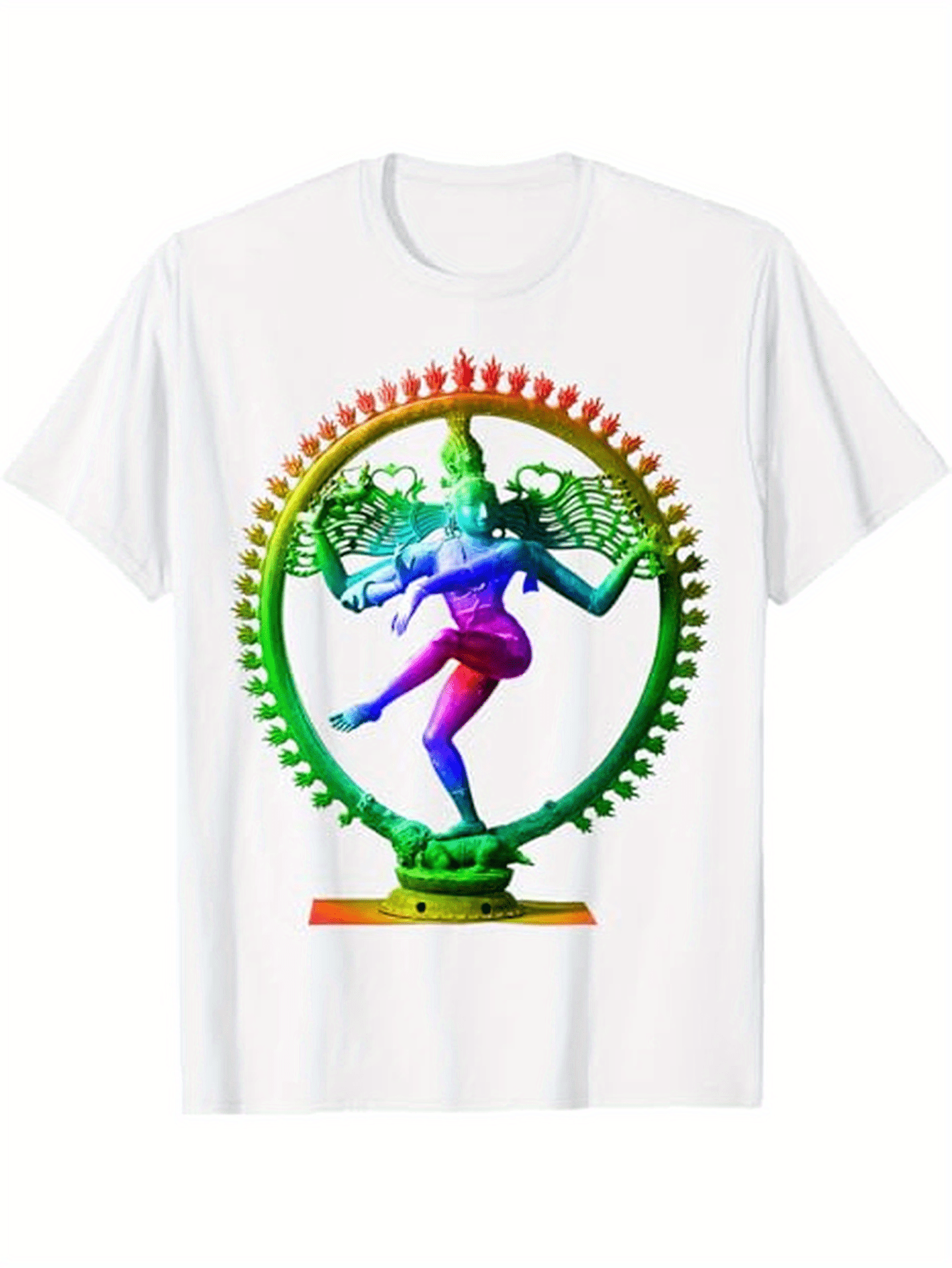 Men's Graphic T-Shirt Rainbow Light Surrounding A Dancing Divine Indian Deity Statue
