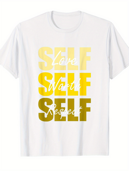 Men's Graphic T-Shirt Love Worth Needed Self Motivation Gradient Letter T Shirt
