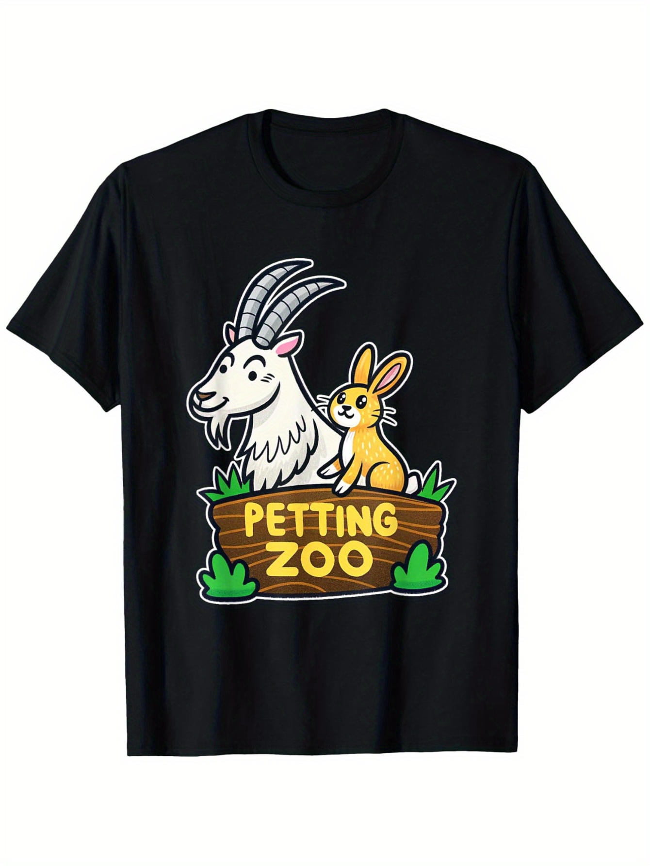 Men's Graphic T-Shirt Petting Zoo Cartoon Bunny With Friendly Goat And Wooden Sign