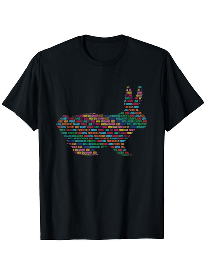 Men's Graphic T-Shirt Colorful Words Patterned Silhouette Over A Black Bunny Shape