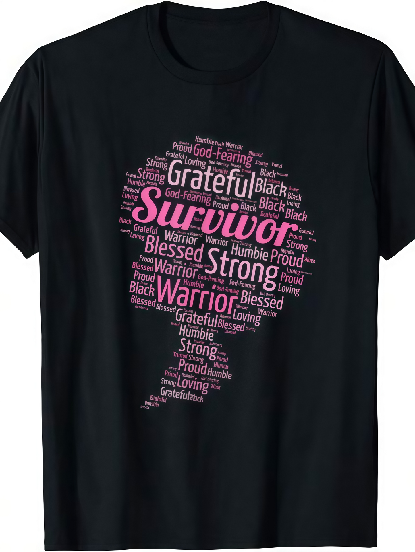Men's Graphic T-Shirt Grateful Survivor Warrior Strong Words In Feminine Silhouette Art