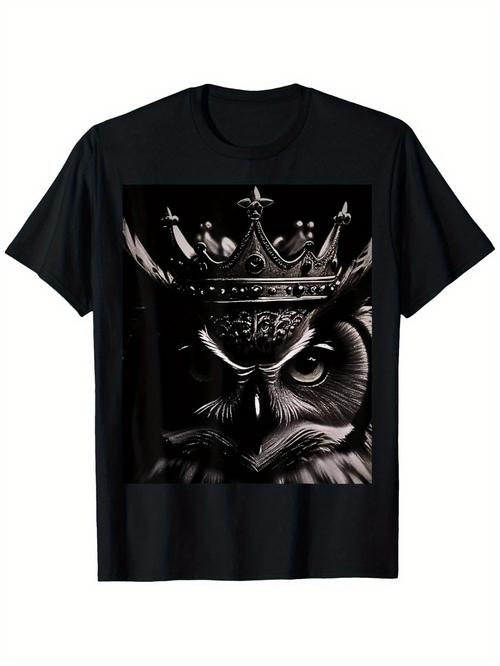 Men's Graphic T-Shirt Mystical Shadows With Regal Crown Adorning Fierce Staring Eyes Owl