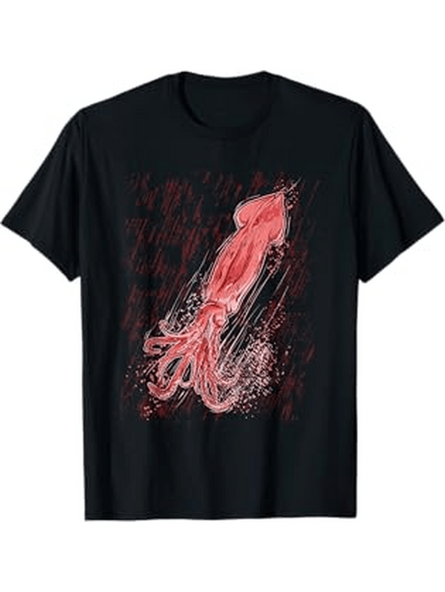 Men's Graphic T-Shirt Electric Pink Brushstrokes Swirling Under Deep Water Squid