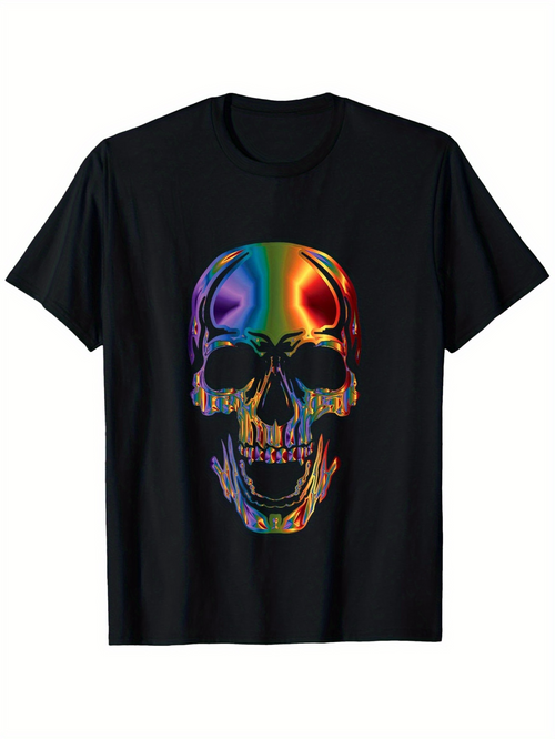Men's Graphic T-Shirt Vivid Neon Light Reflection On Realistic Skull