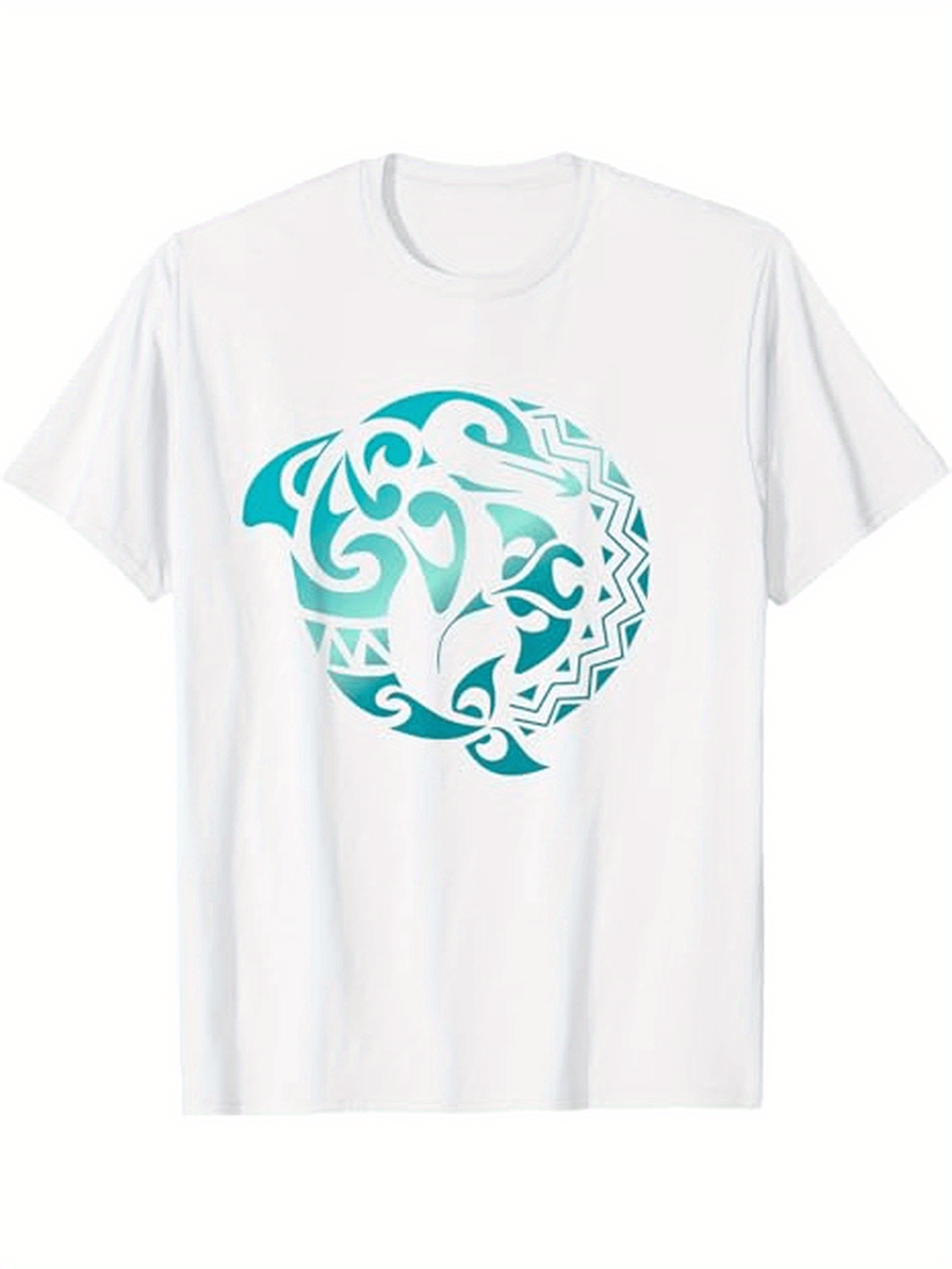 Men's Graphic T-Shirt Tribal Ocean Patterns With Swirling Blue Waves Featuring Dolphin