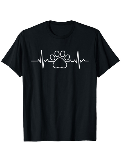Men's Graphic T-Shirt Heartbeat Line With Minimalist Paw Print Symbol