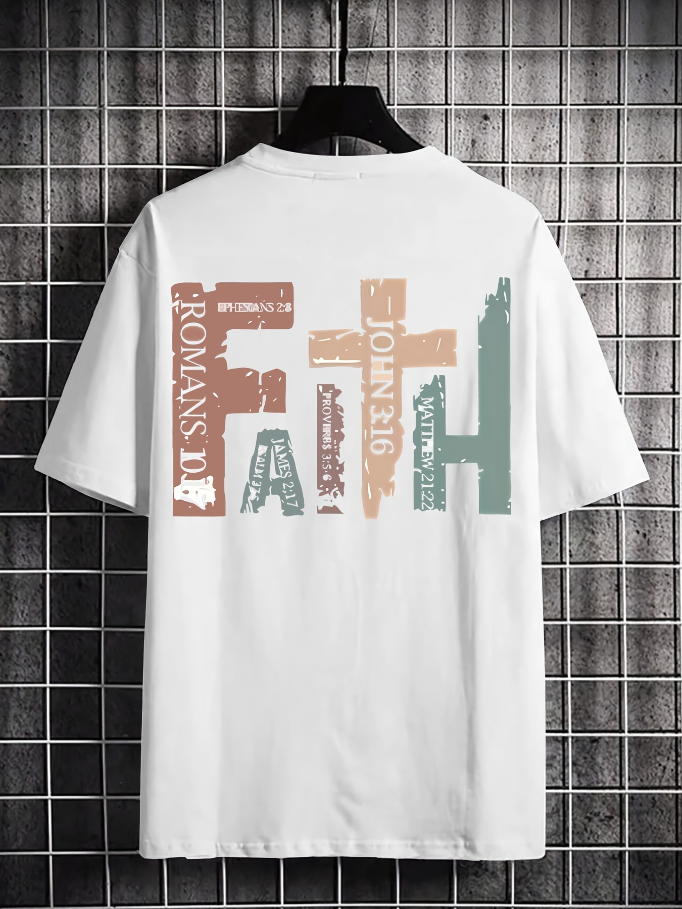Men's Graphic T-Shirt Romans Faith Letters Forming A Wooden Cross Graphic