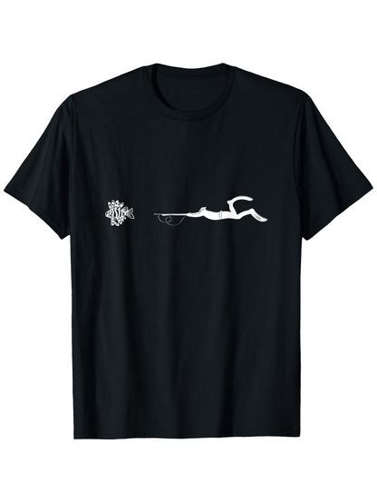 Men's Graphic T-Shirt Minimalist White Line Drawing With Abstract Swimmer Figure Motion Water Ripples