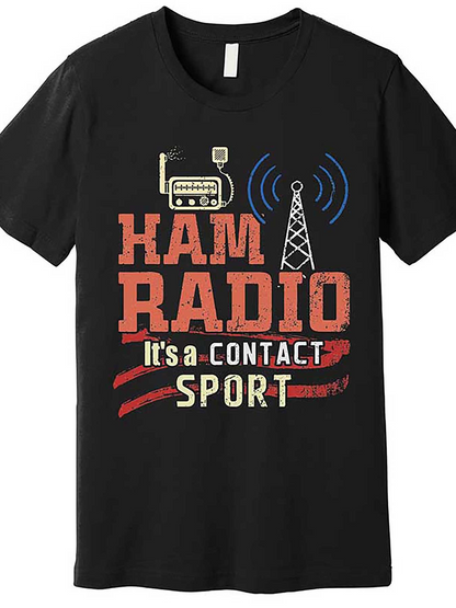 Men's Graphic T-Shirt Ham Radio With Vintage Microphone Tower And Wavy Communication Signal Sport