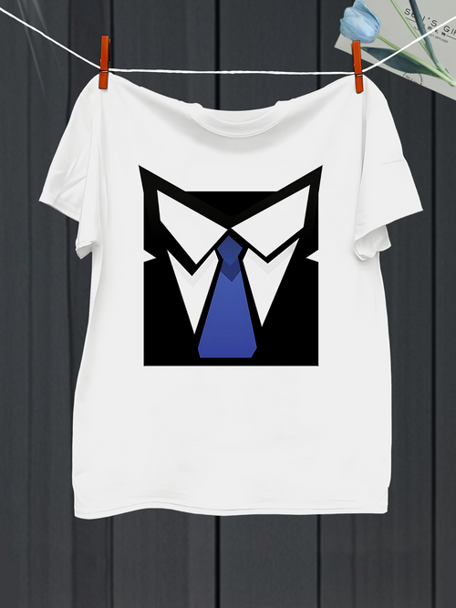 Men's Graphic T-Shirt Minimalist Suit Collar With Blue Tie Illustration Shirt
