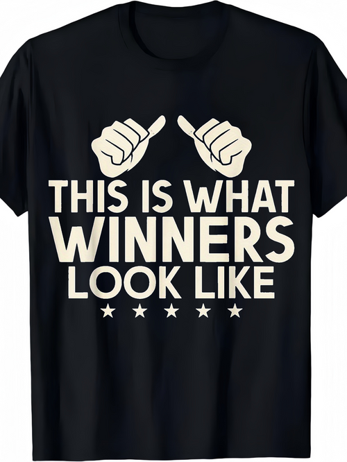 Men's Graphic T-Shirt This Is What Winners Look Like With Hands Pointing Upward And Five Stars