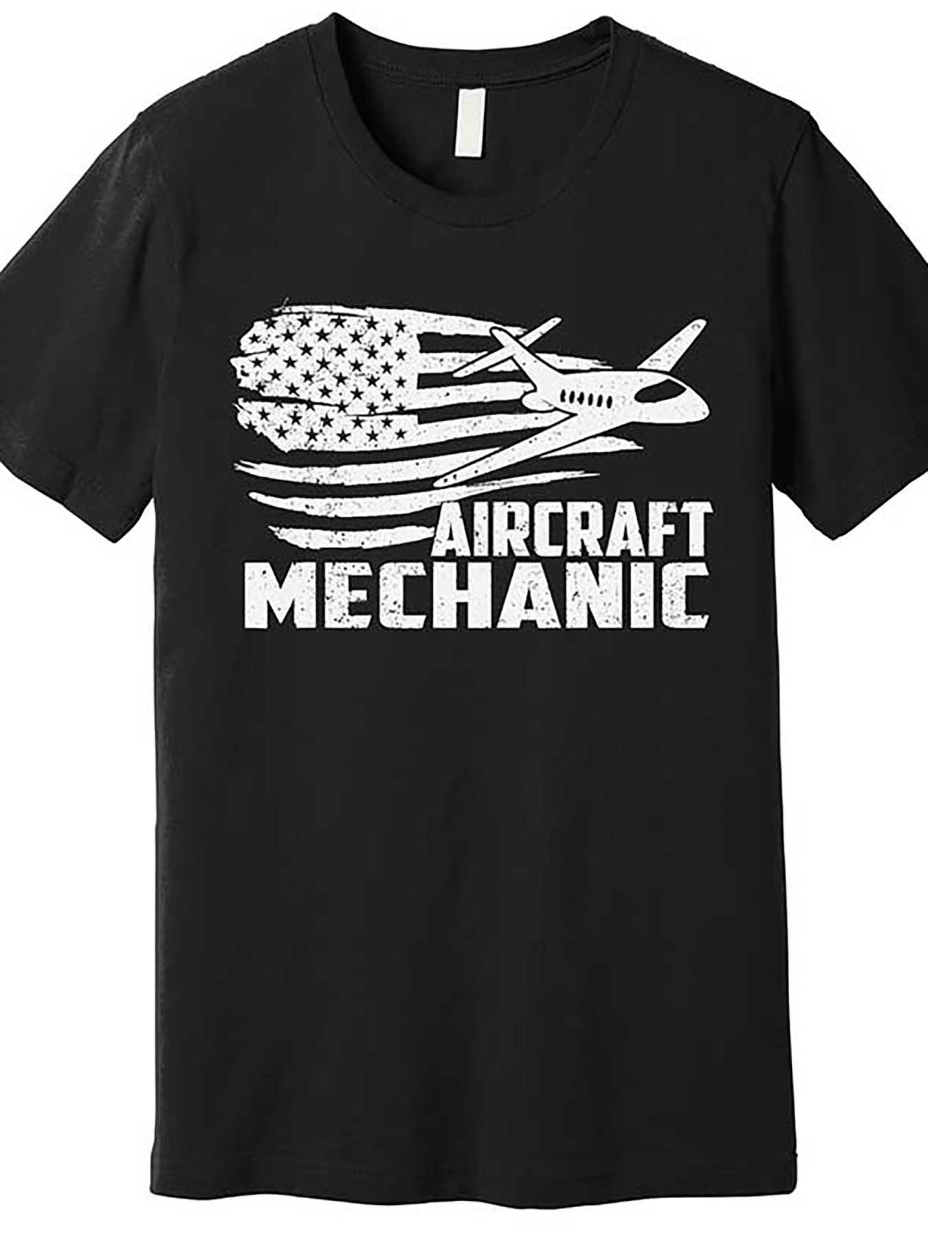 Men's Graphic T-Shirt American Flag With Airplane And Bold Lettering Aircraft Mechanic