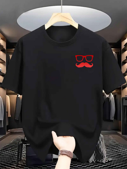 Men's Graphic T-Shirt Modern Minimalist Graphic With Glasses And Red Mustache