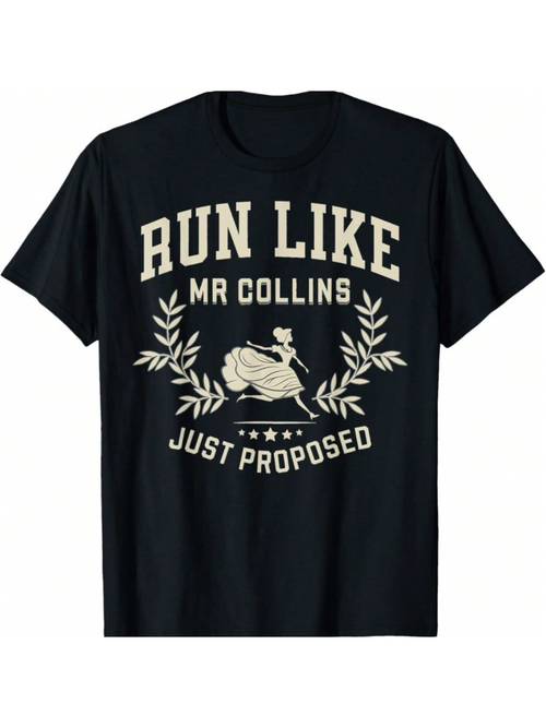 Men's Graphic T-Shirt Run Like Mr Collins Just Proposed Laurel Wreath And Silhouette Central Illustration