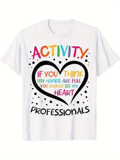 Women's Graphic T-Shirt Activity Professionals Colorful Heart With Inspirational Text And Playful Dots