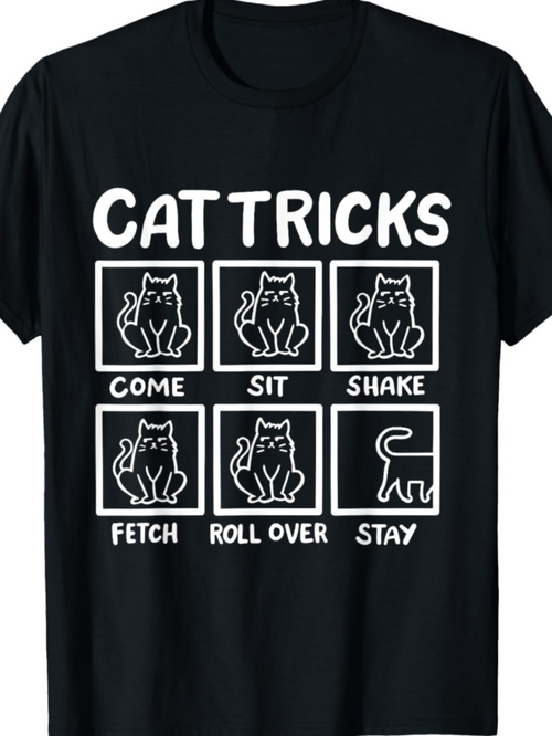 Men's Graphic T-Shirt Cat Tricks Minimalist Boxes With Funny Sitting Cats Illustration