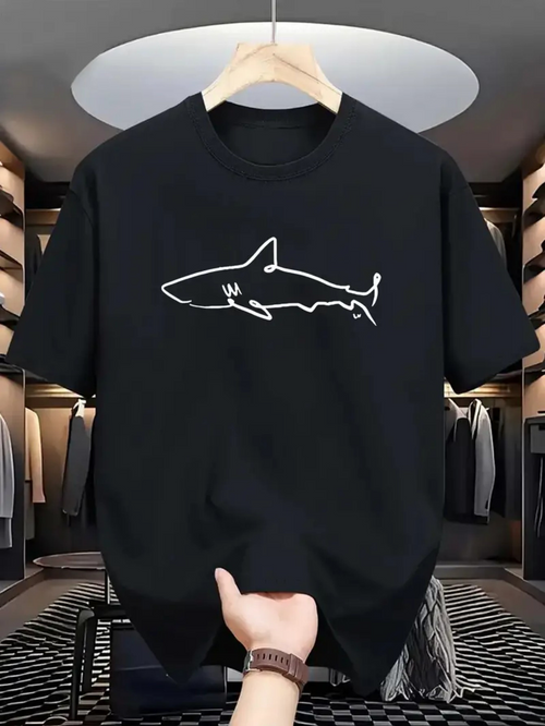 Men's Graphic T-Shirt Minimal Line Drawing Ocean Predator Shark