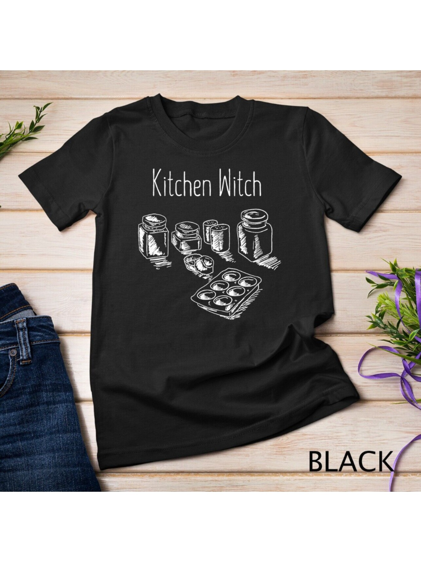 Men's Graphic T-Shirt Kitchen Witch Baking Spices And Vintage Mason Jars On Tabletop