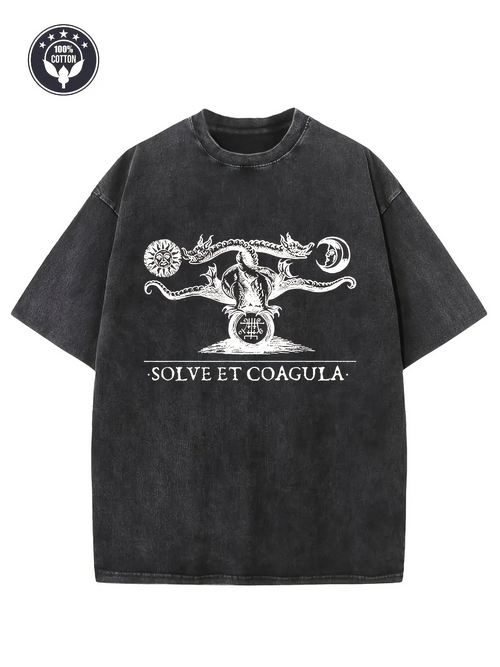 Men's Graphic T-Shirt Solve Et Coagula Mystical Symbols Surrounding Occult Duality Goat