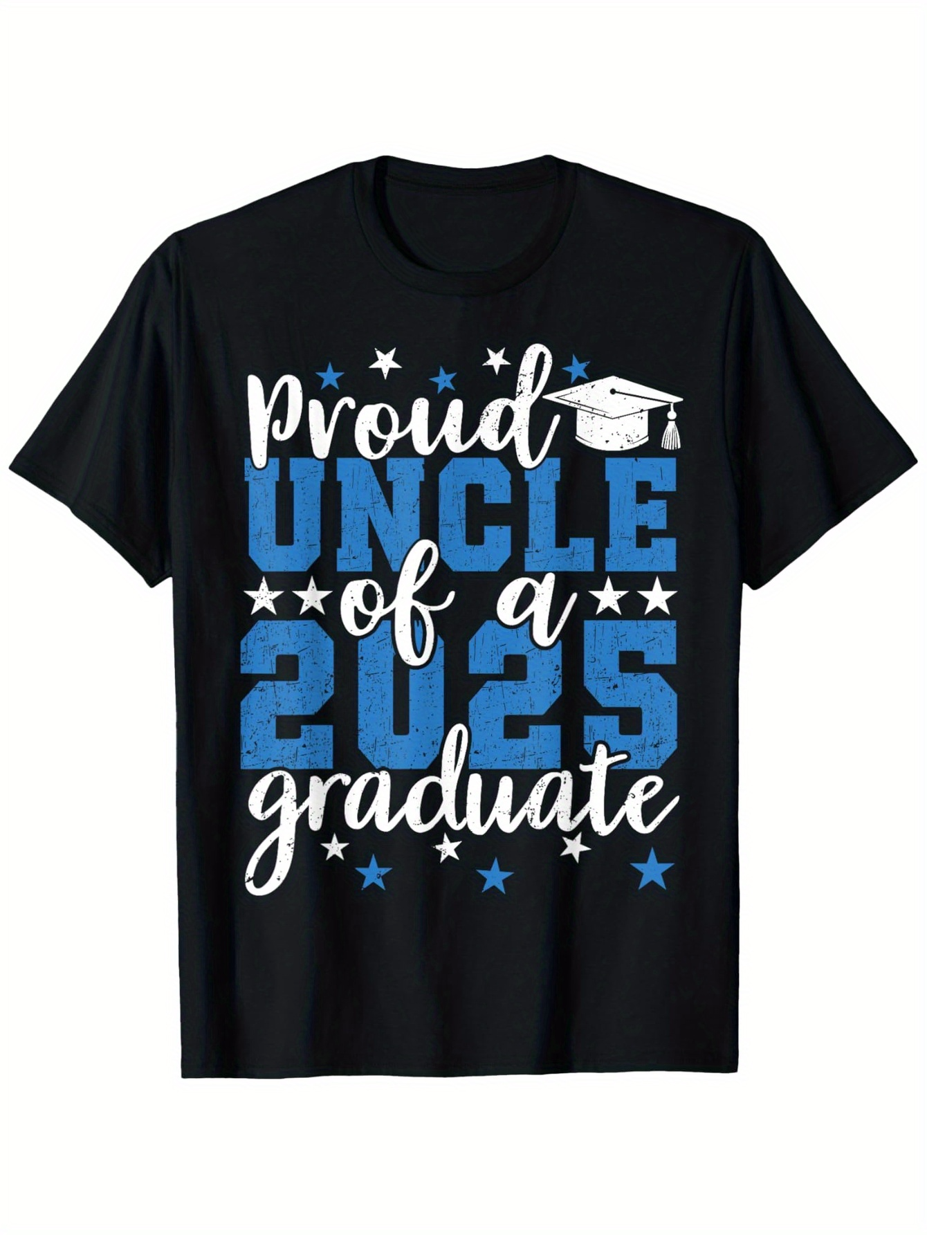 Men's Graphic T-Shirt Proud Uncle Of A Graduate With Blue Stars And White Graduation Cap