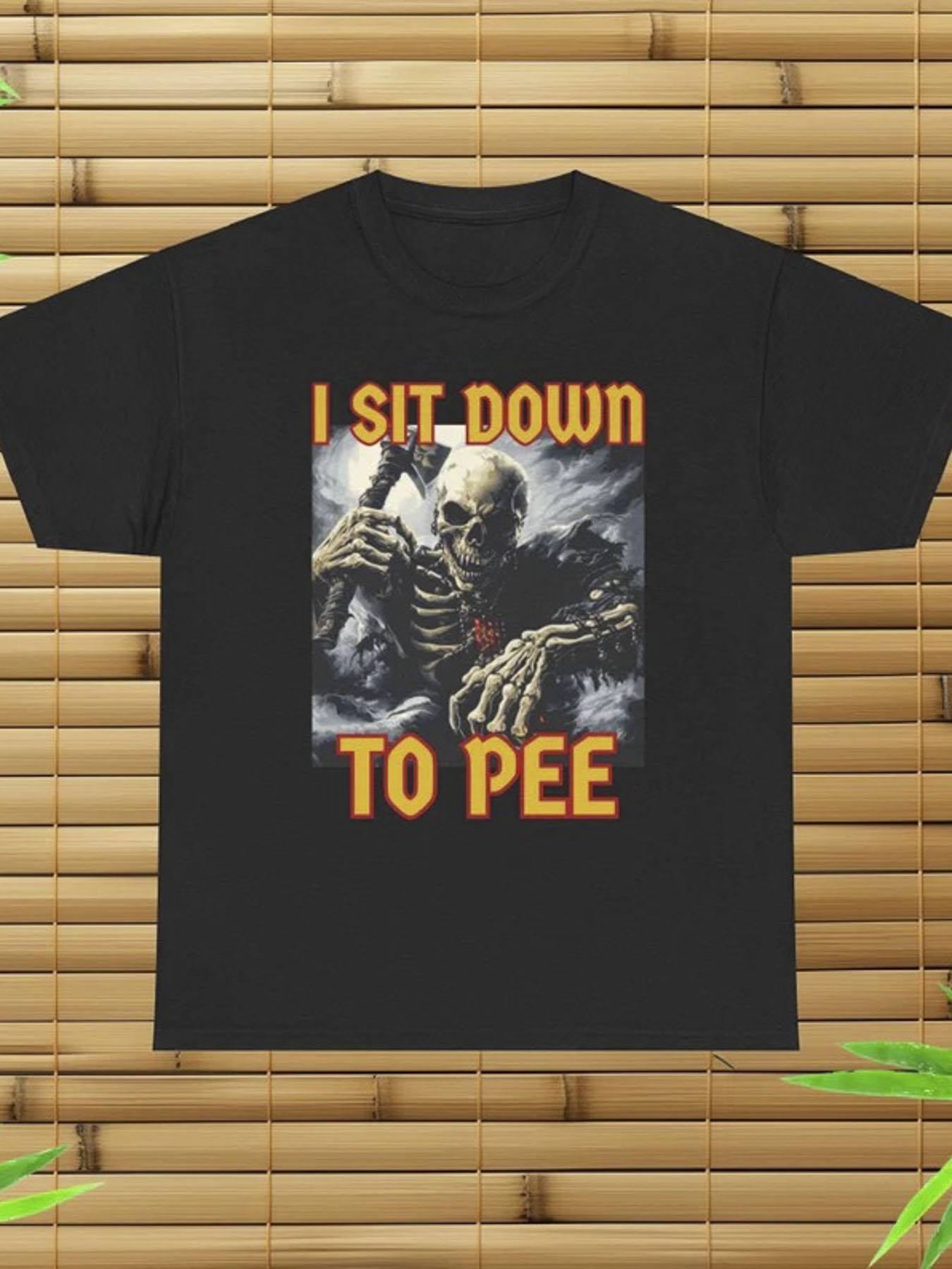 Men's Graphic T-Shirt I Sit Down To Pee With Lightning Among Stormy Night Skeleton