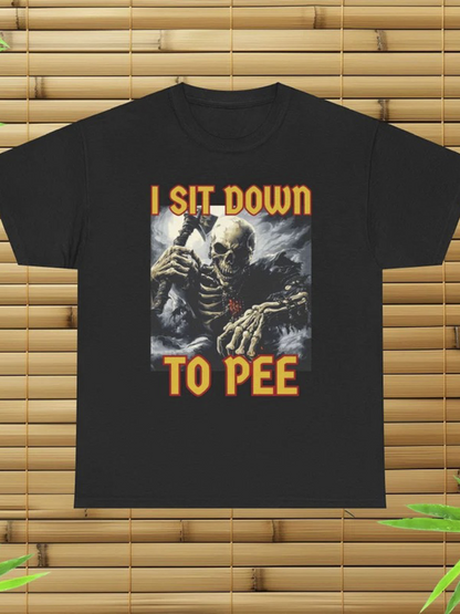 Men's Graphic T-Shirt I Sit Down To Pee With Lightning Among Stormy Night Skeleton