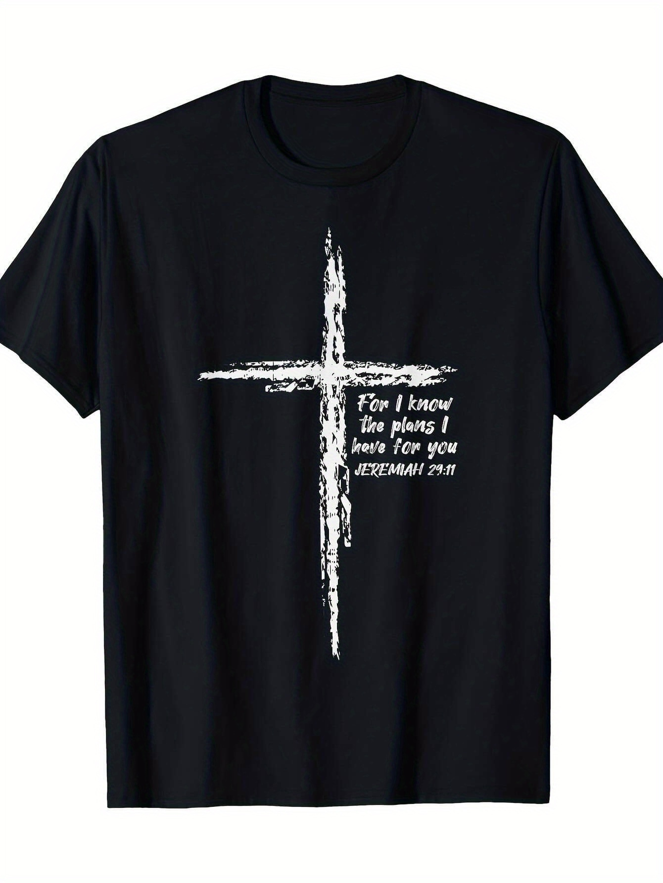 Men's Graphic T-Shirt For I Know The Plans Jeremiah 2911 Grunge Textured White Cross