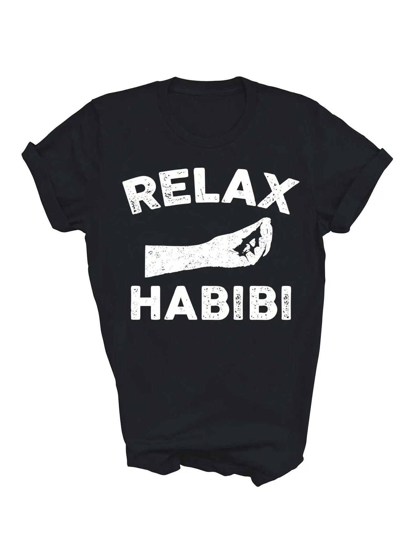 Men's Graphic T-Shirt Relax Habibi With Relaxed Outstretched Hand On Black T Shirt