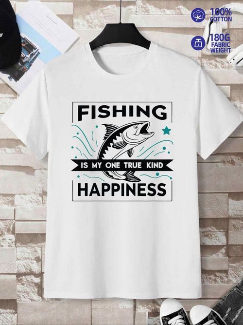Men's Graphic T-Shirt Fishing Is My One True Kind Happiness Splashing Water With Leaping Fish