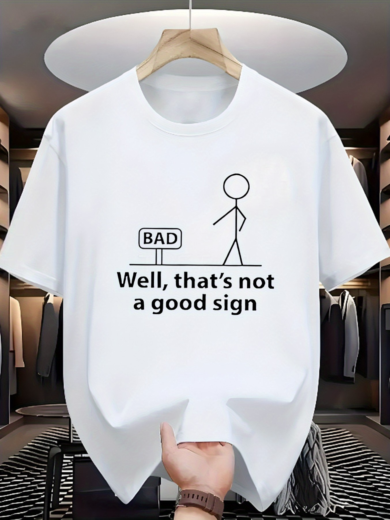 Men's Graphic T-Shirt Well Thats Not A Good Sign Minimalist Stick Figure Art With Signboard