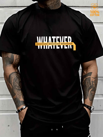 Men's Graphic T-Shirt Whatever Bold Typography With Overlapping Yellow Accent Letters T Shirt