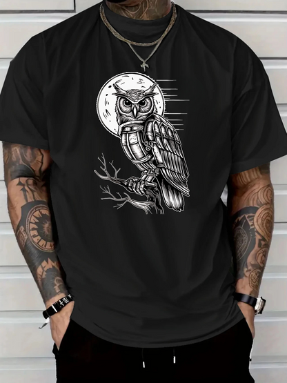 Men's Graphic T-Shirt Mystical Full Moon Night With Detailed Sketch Branch Owl