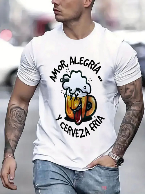 Men's Graphic T-Shirt Foamy Mug With Cold Refreshing Beer Cup Illustration