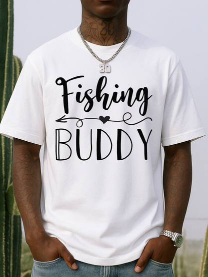 Men's Graphic T-Shirt Fishing Buddy Swirling Lines And Playful Lettering Featuring Heart Motif T Shirt