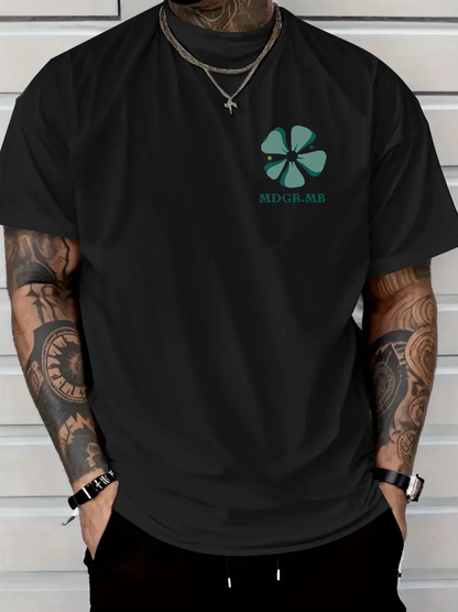 Men's Graphic T-Shirt Green Clover Emblem Under Soft Light On Casual Tee