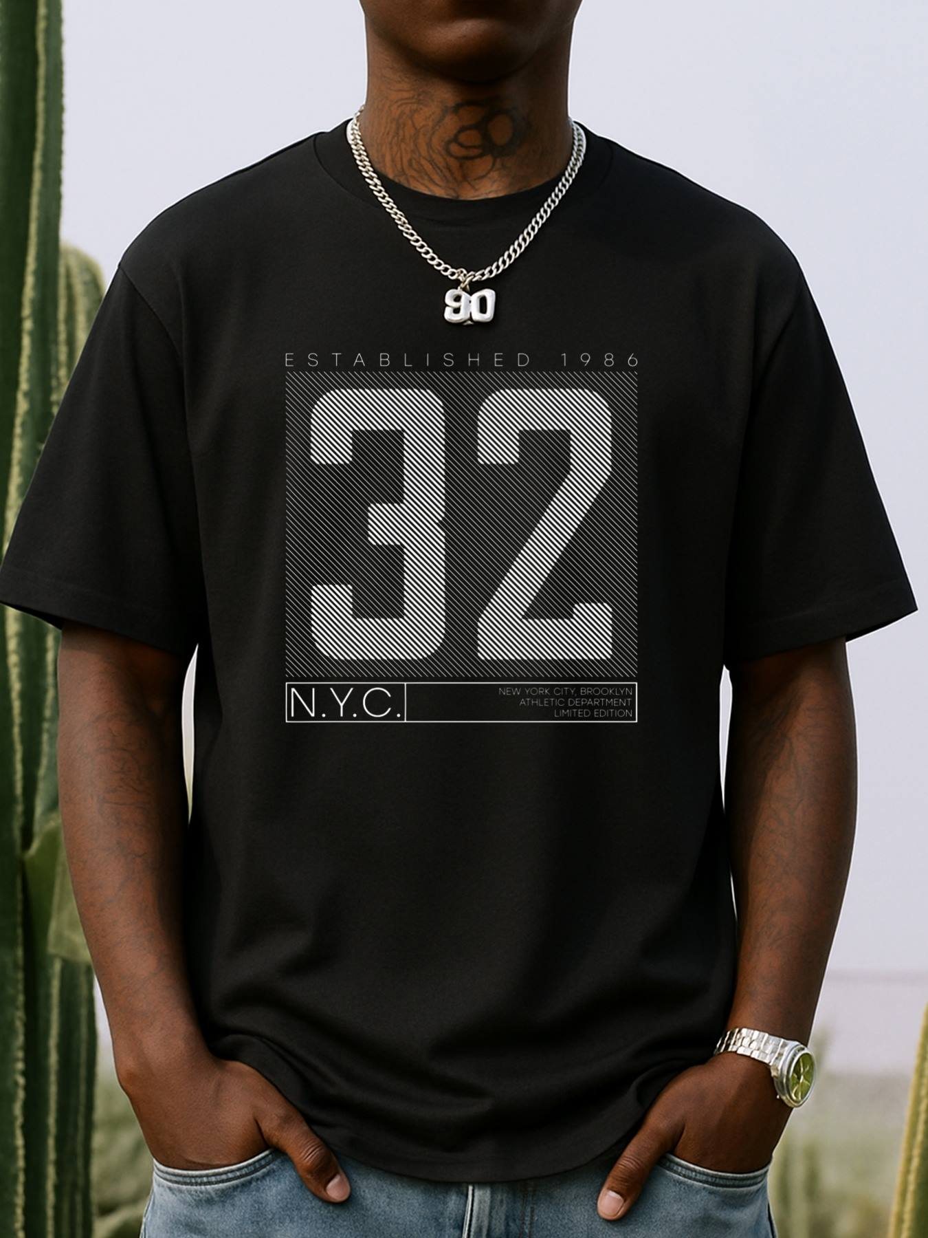 Men's Graphic T-Shirt Urban Sports Graphic Number Print With Large Block Letters Thirty Two