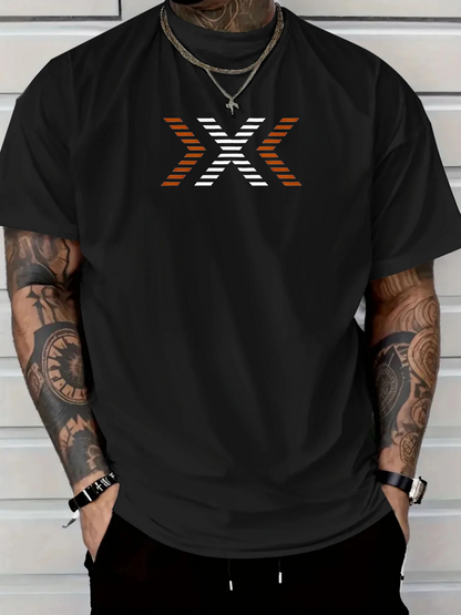 Men's Graphic T-Shirt Geometric Pattern With Striped Gradient Lines Forming X Letter