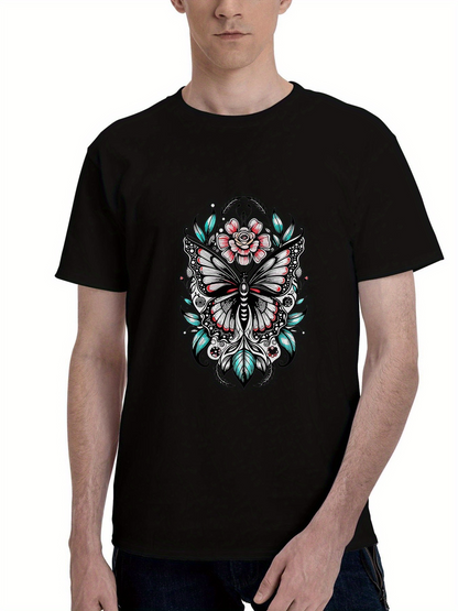 Men's Graphic T-Shirt Blooming Garden With Pastel Petals And Magical Butterfly Surrounded By Leaves Butterfly