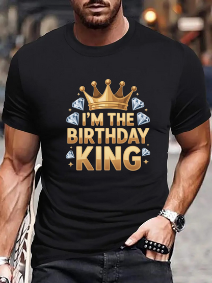 Men's Graphic T-Shirt Im The Birthday King With Gold Crown And Diamonds Under Starry Lights King