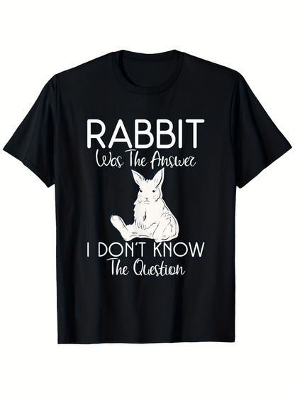Men's Graphic T-Shirt Rabbit Was The Answer Sitting Playfully Among Simple Lettering White Rabbit