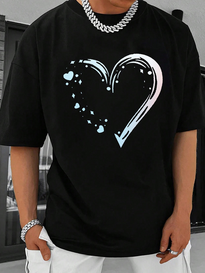Men's Graphic T-Shirt Soft Airbrush Strokes With Faded Hearts Surrounding A Glowing Outline Heart