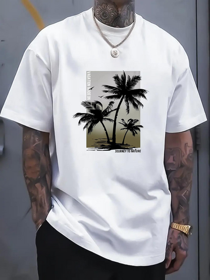 Men's Graphic T-Shirt Summer Sunshine Silhouetted Palm Trees With Soft Golden Light Beach Sunset